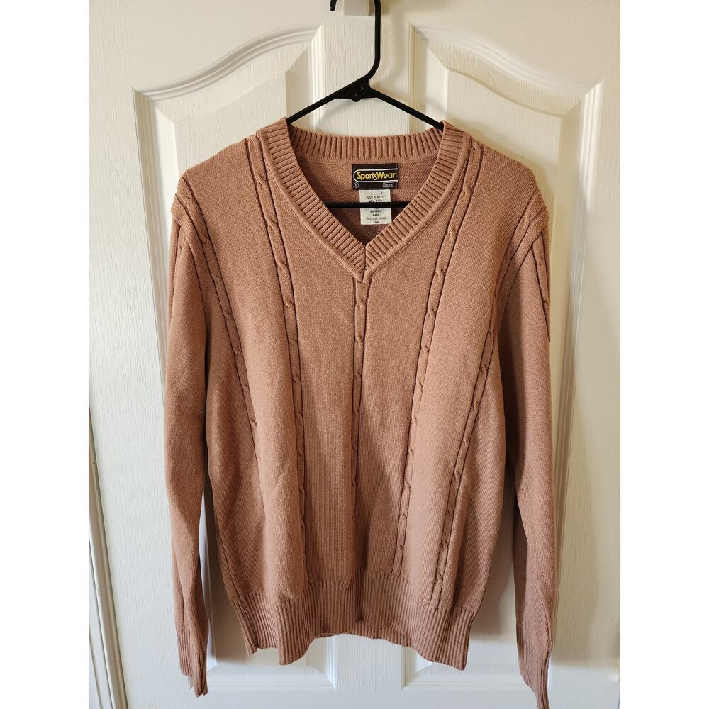 Vintage Sears SportsWear Sweater Size Large 70s 80s Camel Grandpacore V-Neck